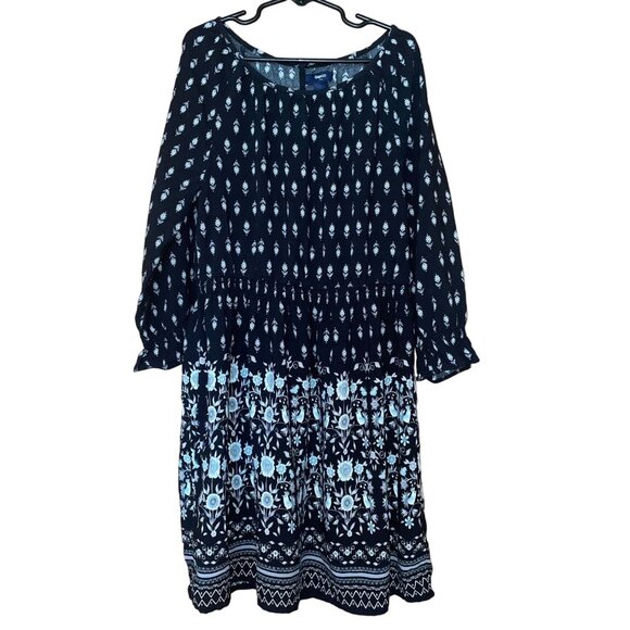 GapKids Girls Floral Long Sleeve Dress Size L Black & White - Picture 1 of 7